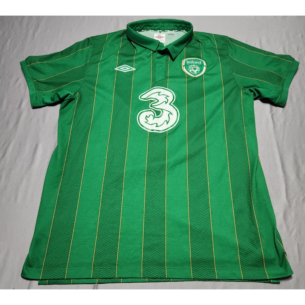 Umbro Ireland National Team Soccer Jersey Green Gold Pinstripe Mens Large FAI 3